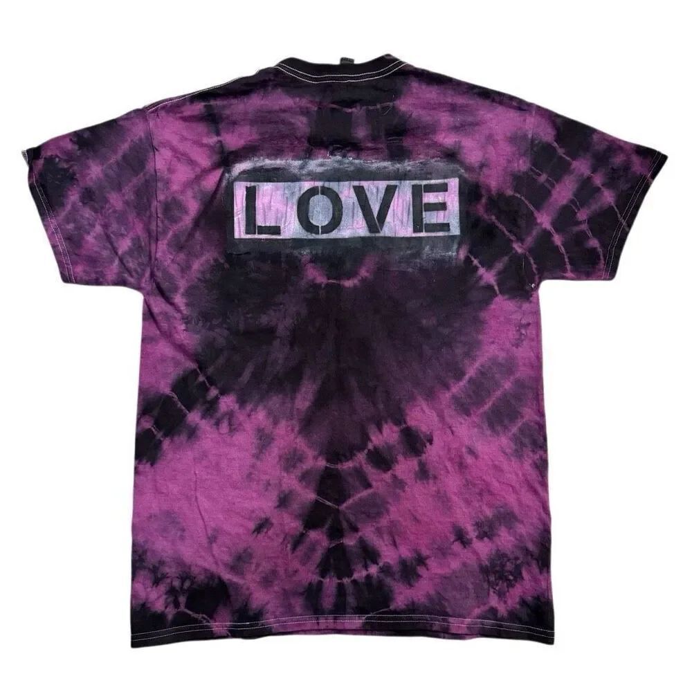 Tie-Dye Pink & Black Heart “Love” Stenciled Unisex T-Shirt L (2/2)